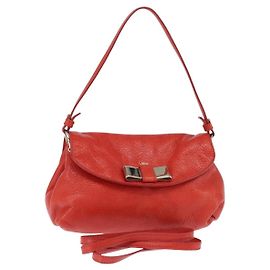 Chloé Borsa a Spalla Chloe Lily in Pelle 2way Rossa Oro Auth bs30584