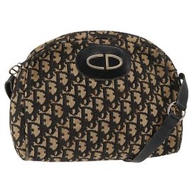 Christian Dior Trotter Canvas Schultertasche Navy Gold Auth 147391
