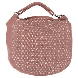 Borsa a spalla in pelle Jimmy Choo Star Studs rosa argento Auth BA6611