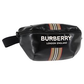 BURBERRY Body Bag Coated Canvas Black Silver Auth bs30206