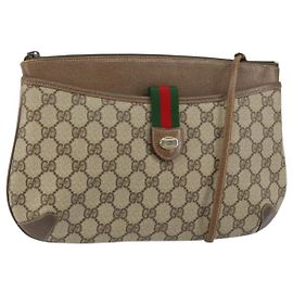 GUCCI GG Supreme Web Sherry Line Bag PVC Beige Gold 904 02 020 Auth BA7124
