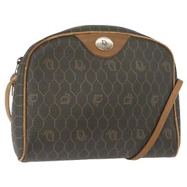 Bolso de hombro de lona de panal PVC gris dorado Christian Dior Auth ti3472