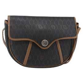 Borsa a spalla in tela a nido d'ape Christian Dior PVC nero marrone oro Auth 147960