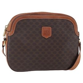 Céline Borsa a Spalla in Tela Macadam CELINE in Pelle PVC Marrone Oro Auth ki6137