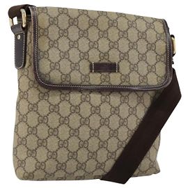 Gucci GG Supreme Schultertasche PVC Beige Gold 223666 Auth 148414