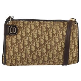 Borsa a Spalla in Tela Trotter Christian Dior Beige Oro Auth 148173