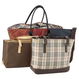 Borsa a Spalla Burberry Nova Check in Tela di Nylon 4 Set Beige Marrone Nero Auth 148484
