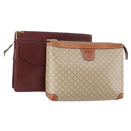Céline Cartier CELINE Clutch Tasche aus PVC-Leder 2 Set Beige Bordeaux Auth BA6920