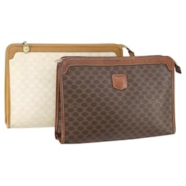 Céline Borsa Clutch in Tela Macadam CELINE in Pelle PVC 2 Pezzi Marrone Beige Auth 150205