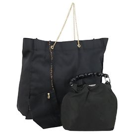 Bolso de mano de nylon Christian Dior Fendi 2 piezas negro Auth bs30662