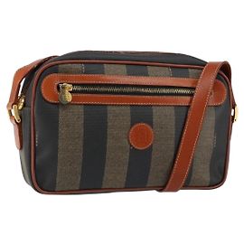 FENDI Pecan Canvas Schultertasche PVC Schwarz Braun Gold Auth 151064