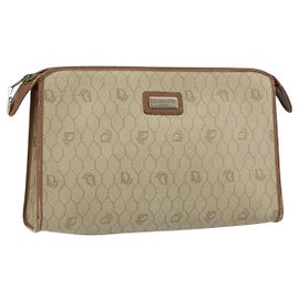 Borsa clutch in tela a nido d'ape Christian Dior PVC beige oro Auth 151989