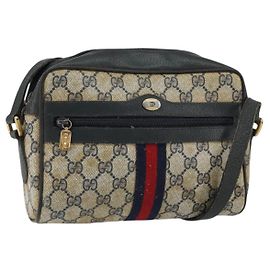 Borsa a Spalla Gucci GG Supreme Sherry Line PVC Blu Navy Oro 68 02 004 Auth 152148