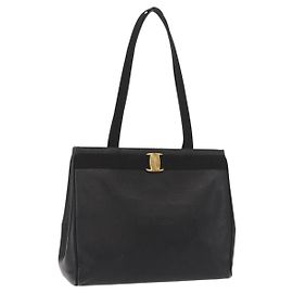Bolso Tote Salvatore Ferragamo de cuero negro y dorado Auth 151882