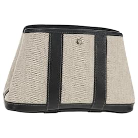 Pochette Garden Party HERMES Tela Grigia Argento Auth 147267SM - Hermès