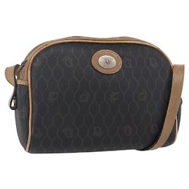 Borsa a spalla in tela a nido d'ape PVC nera e dorata Auth BA7694 Christian Dior