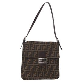 Borsa a spalla Mamma Baguette in tela Zucca FENDI nera e marrone Auth ka126