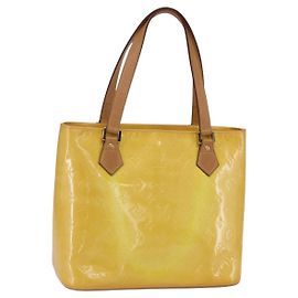 LOUIS VUITTON Borsa a Mano Monogram Vernis Houston Giallo Lime M91055 LV Auth gh1192
