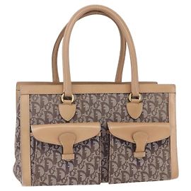 Borsa a mano in tela Trotter Christian Dior marrone oro Auth 153990