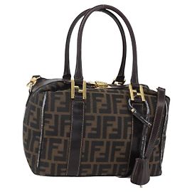 Borsa a mano in tela Zucca FENDI 2 in 1 Nero Marrone Auth 150808