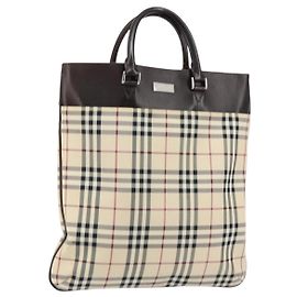 Borsa a mano in tela beige con motivo Nova Check Burberry Argento Auth ka136