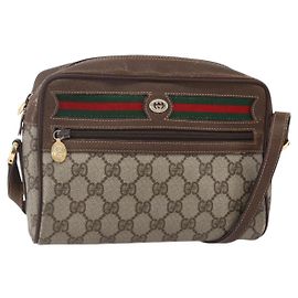 Borsa Sherry Line GG Supreme Web di GUCCI in PVC beige e oro 56 02 087 Auth BA7251