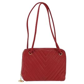 CHANEL Borsa a Spalla V Stitch in Pelle di Agnello Rossa Oro CC Auth bs30476