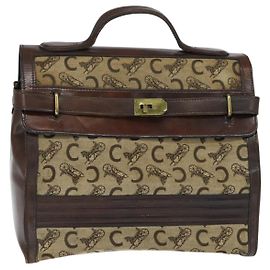 Céline Borsa da dottore Celine C Sulky in tela marrone e oro Auth 147045