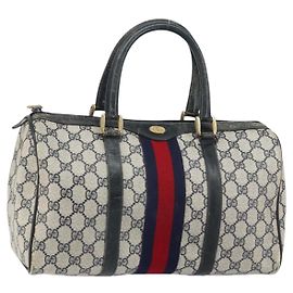 Borsa a mano GUCCI GG Supreme Sherry Line PVC Blu Navy Oro 012 3842 58 Auth gh1137
