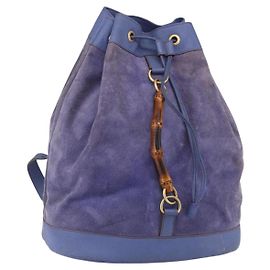 Mochila de cuero de gamuza Gucci Bamboo azul dorado 003 2855 0043 0 Auth BA7788