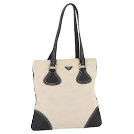 PRADA Borsa a mano in tela beige argento autentica 147009