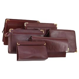 CARTIER Borsa Clutch Must Line Pelle 4Set Bordeaux Oro Auth bs30292