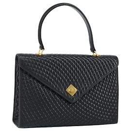 BALLY Bolsa de mão em couro preto e dourado Auth bs30820