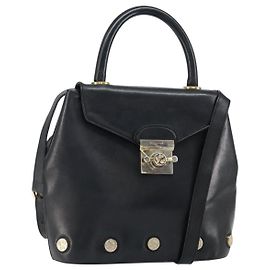 Borsa a mano in pelle Salvatore Ferragamo 2way Nera Oro Auth bs30800