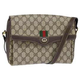 GUCCI GG Supreme Web Sherry Line Tasche aus PVC Beige Gold 904 02 084 Auth 150380