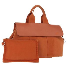 Hermès HERMES Valparaiso PM Tote Bag Canvas Leder Orange Silber Auth bs30510