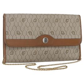 Borsa a spalla in tela a nido d'ape Christian Dior con catena PVC beige oro Auth 152993