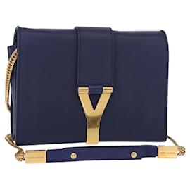 Borsa piccola Y Line Chain in pelle blu e oro Auth BA8058 di SAINT LAURENT