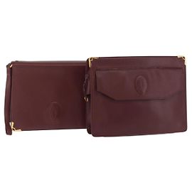 CARTIER Borsa Clutch Must Line in Pelle 2 Pezzi Bordeaux Auth bs31274