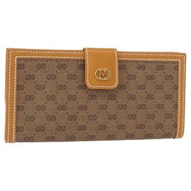 GUCCI Portafoglio Lungo Micro GG Supreme PVC Beige Oro 035 001 0758 Auth am9600V