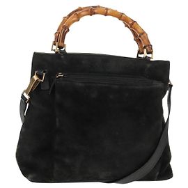 Borsa a mano in suede GUCCI Bamboo 2way Nera 002 2058 0508 0 Auth ep11483