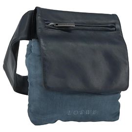 LOEWE Marsupio in pelle blu navy argento autentico 149698