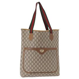 GUCCI GUCCI Plus Tote Bag Sherry Line PVC Beige Gold Auth 151618