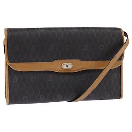 Bolsa de lona em favo de mel Christian Dior PVC 2 em 1 Preto Marrom ouro Auth bs30244