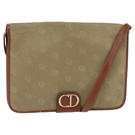 Bolso de Hombro Christian Dior Nylon Beige Dorado Auth 147658