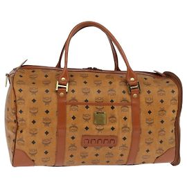 Borsa Boston MCM Logogram Vicetos PVC Marrone Oro Auth 146828