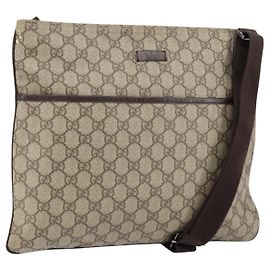 GUCCI GG Supreme Shoulder Bag PVC Leather Beige Silver 141198 Auth bs30937