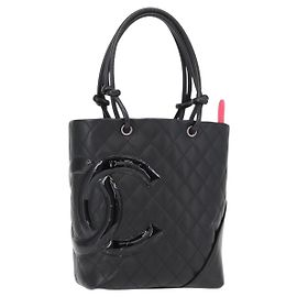 CHANEL Borsa Tote Matelassé Linea Cambon Pelle Nera Argento CC Auth 148463SAV