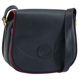 Borsa a Spalla in Pelle GUCCI Blu Navy Oro 007 261 0107 Auth ep11947