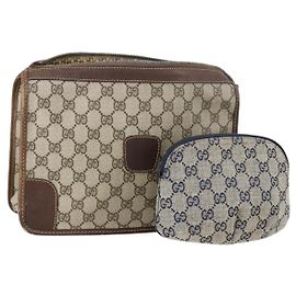 GUCCI GG Supreme Clutch Bag PVC 2 pezzi Beige Blu Navy Auth 151916